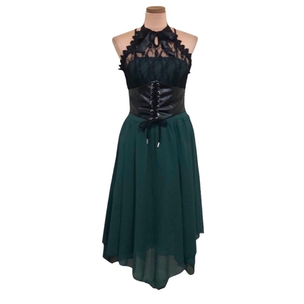 Hot Topic Midi Dress Size Small Dark Green Black Lace Corset